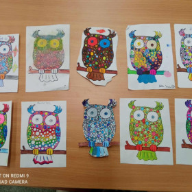 Sowy w kropki - prace dzieci